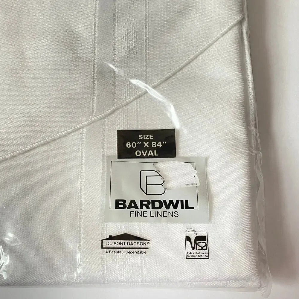 Bardwil Tablecloth White Oval Stain Release Permanent Press 60x84 Vtg Holiday